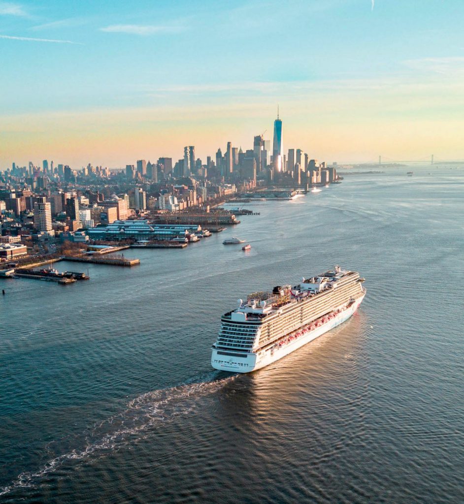 Drone shot over the Hudson River in New York