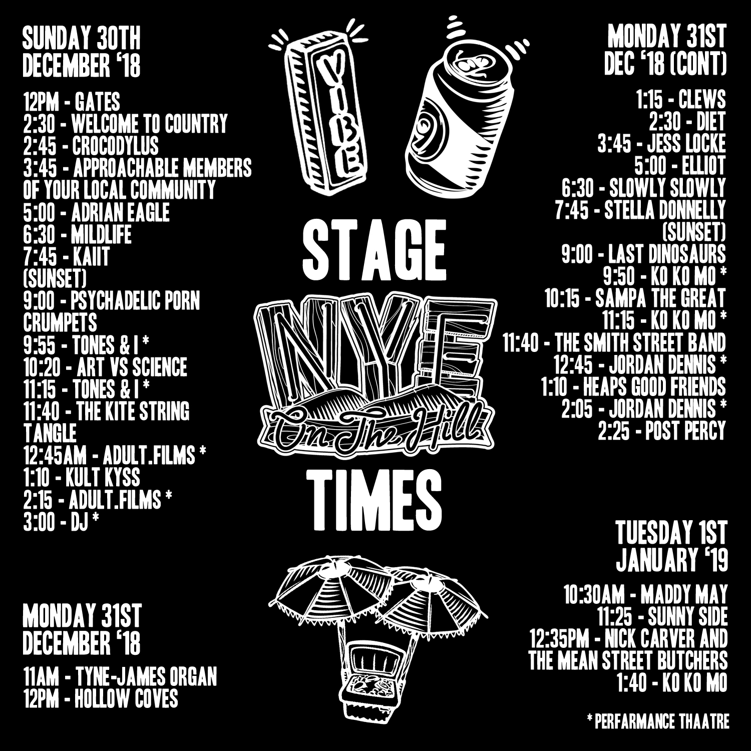 NYE On The Hill 2018 Set Times Are Here | lifewithoutandy